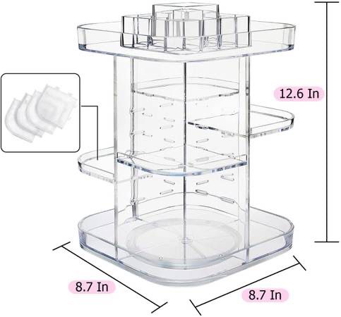  condition: new   Makeup Organizer 360 Degree Rotating Storage, Multi-Function Clear Carousel Cosmetic Organizer with 5 Layers Large Capacity, Great f