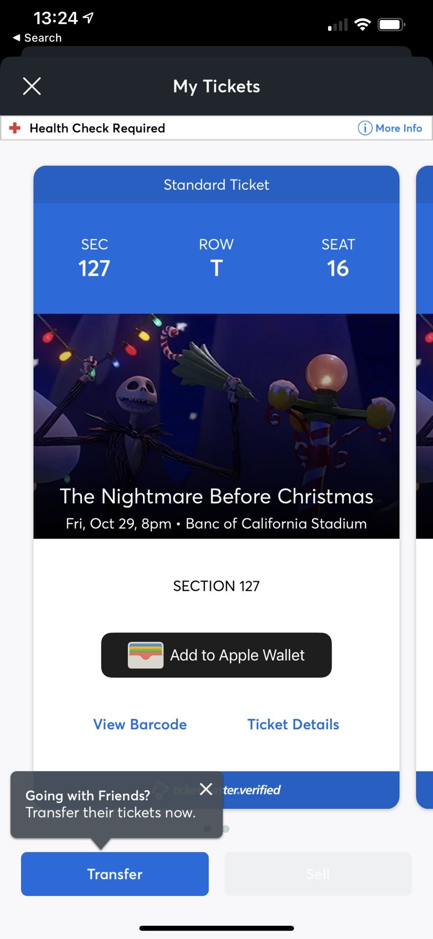 Two Nightmare Before Christmas Tickets Oct 29th