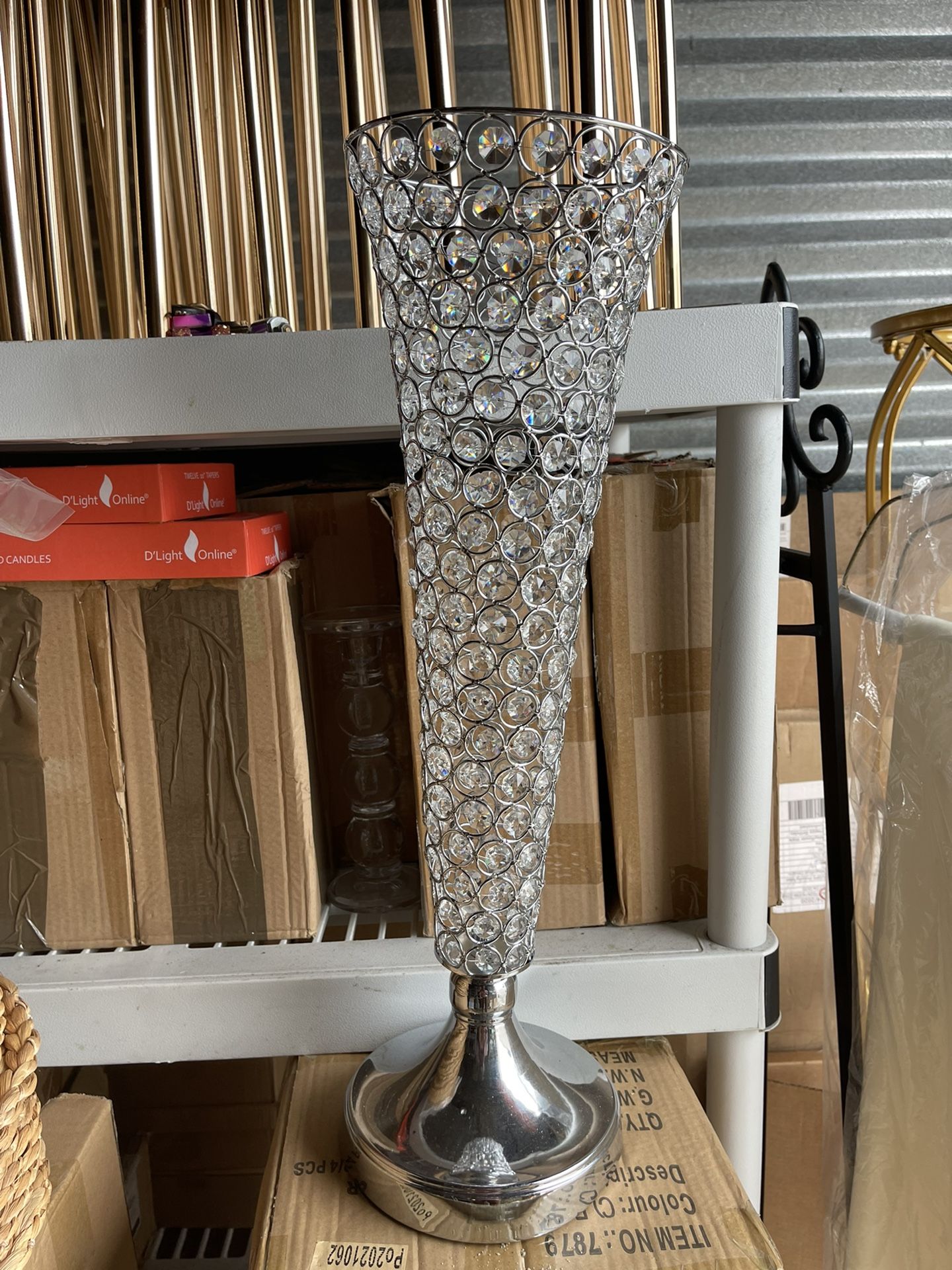 6 Silver Crystal Trumpet Vases