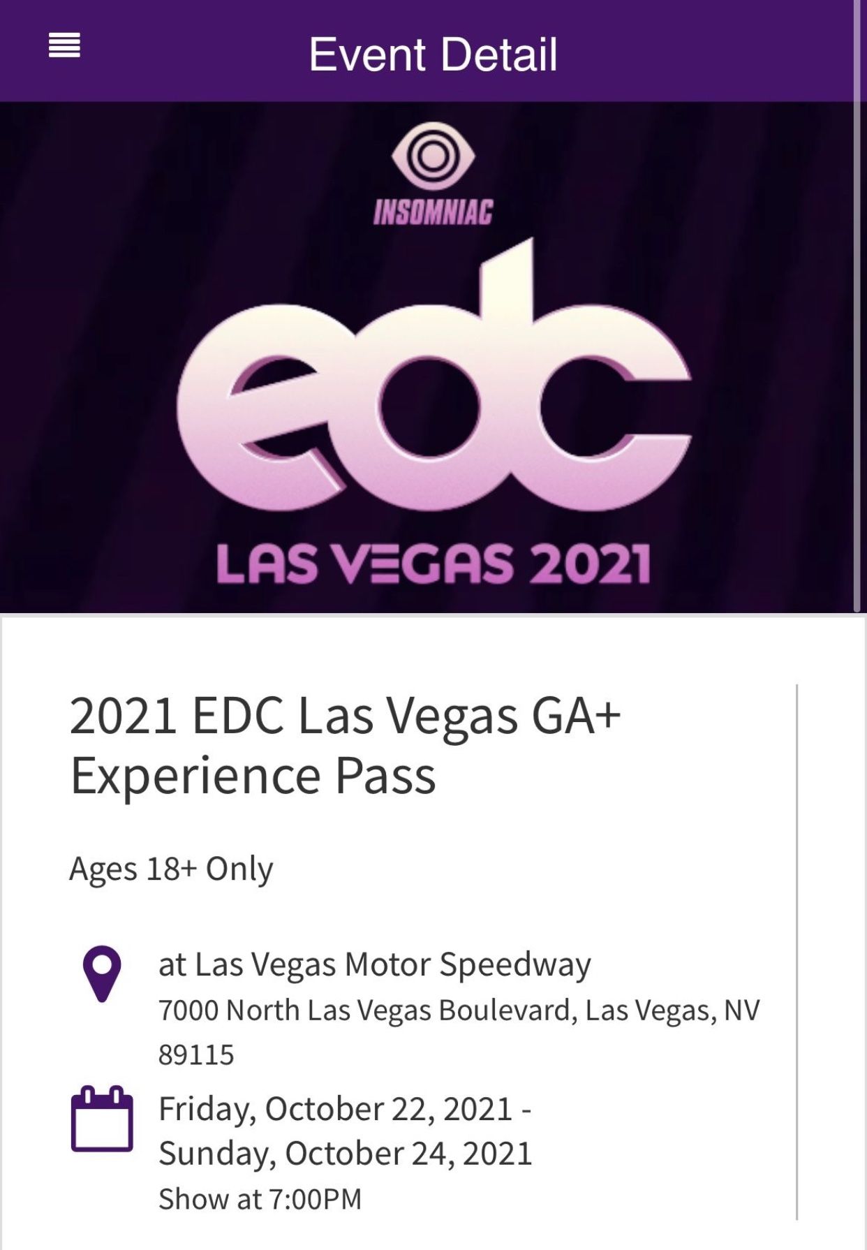 EDC LAS VEGAS 2021 GA