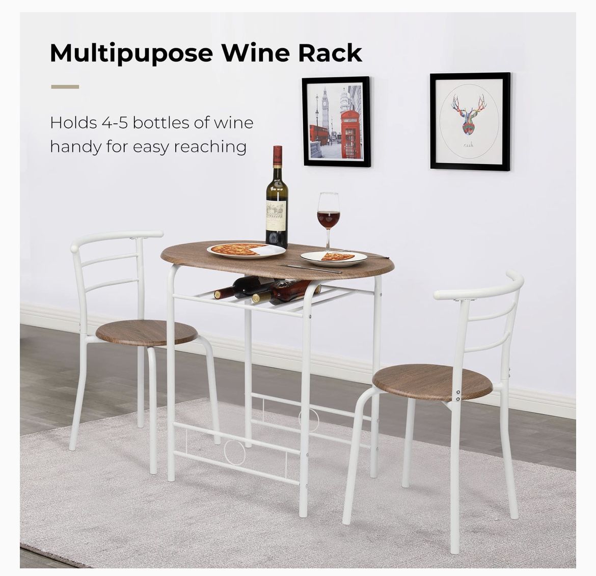 3 Piece Dining Set, Breakfast Table Set For 2, Wooden Table And 2 Chairs