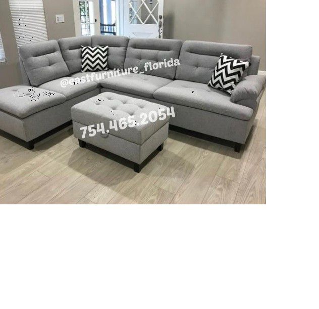 Lightgrey sectional gray sofa with ottoman and storage grey couch livingroom