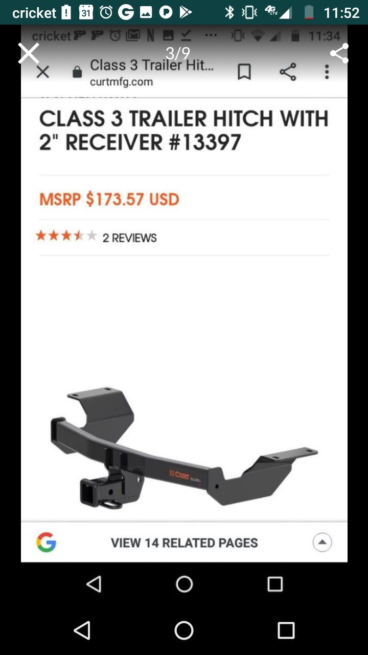 Curt Class 3 Trailer Hitch w/a 2" reciever***NEW, OPEN BOX, NEVERRR USED!!***FITS 2017-2019 Honda CR-V (Only!)👌😉👍