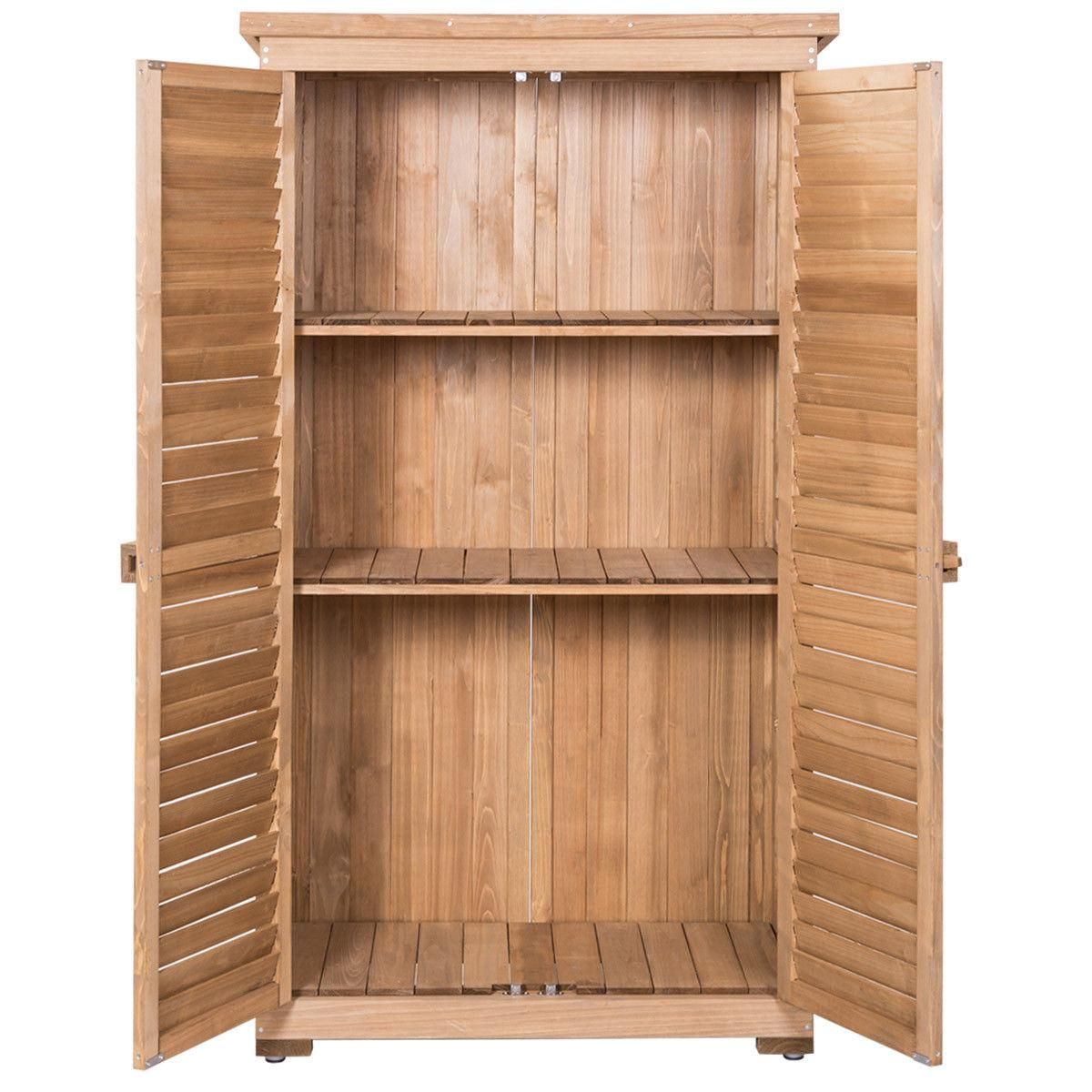 Gymax Outdoor 63'' Tall Wooden Garden Storage Shed Fir Wood Shutter Design Lockers