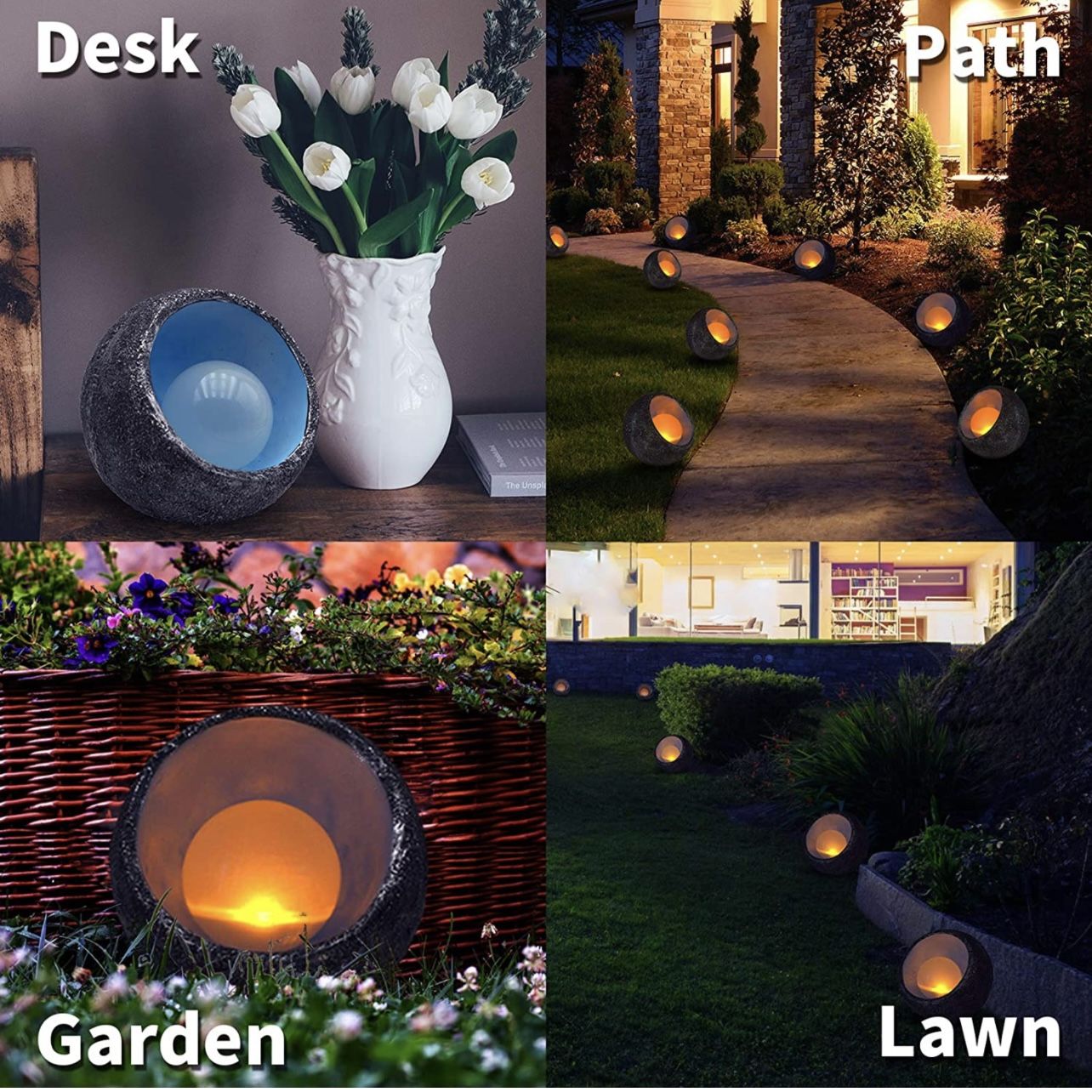 Solar Lights Outdoor Decorative, Resin Dinosaur Egg Solar Powered Outdoor Lights Decor, Waterproof Amber LED Landscape Lighting for Garden Patio Porch