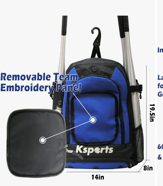 Baseball Bag Blue- Backpack for Baseball, T-Ball & Softball