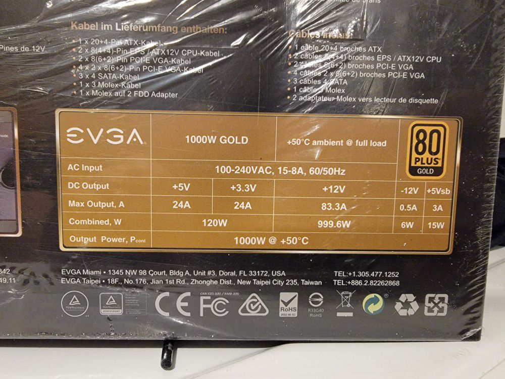 EVGA 1000 Watt Gold Power Supply