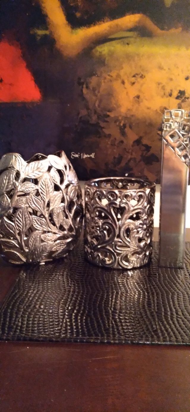 Brass Centerpiece And Candle Holders