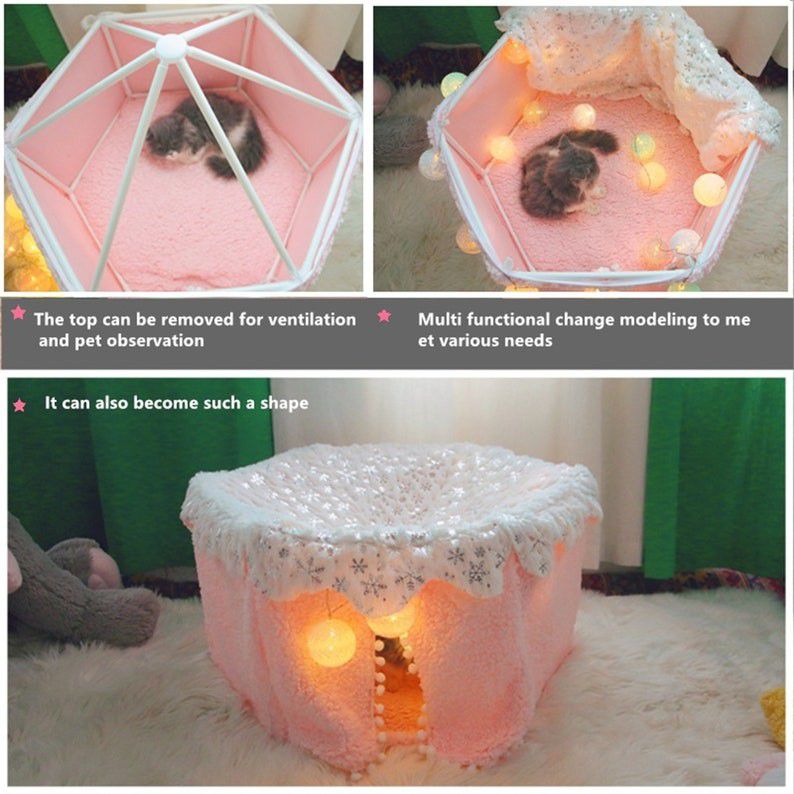 New Pink Princess Cat Tent Cat Delivery Room Kawaii Pet Deep Sleep Beds Cat Nest House Dog Puppy Kennel