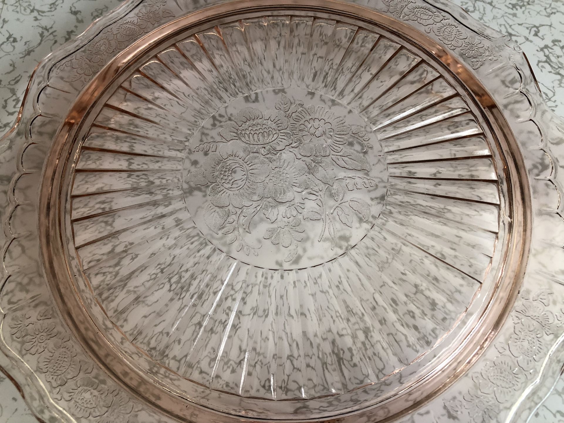 Vintage Anchor Hocking Mayfair Pattern Pink Depression Glass Cake Plate
