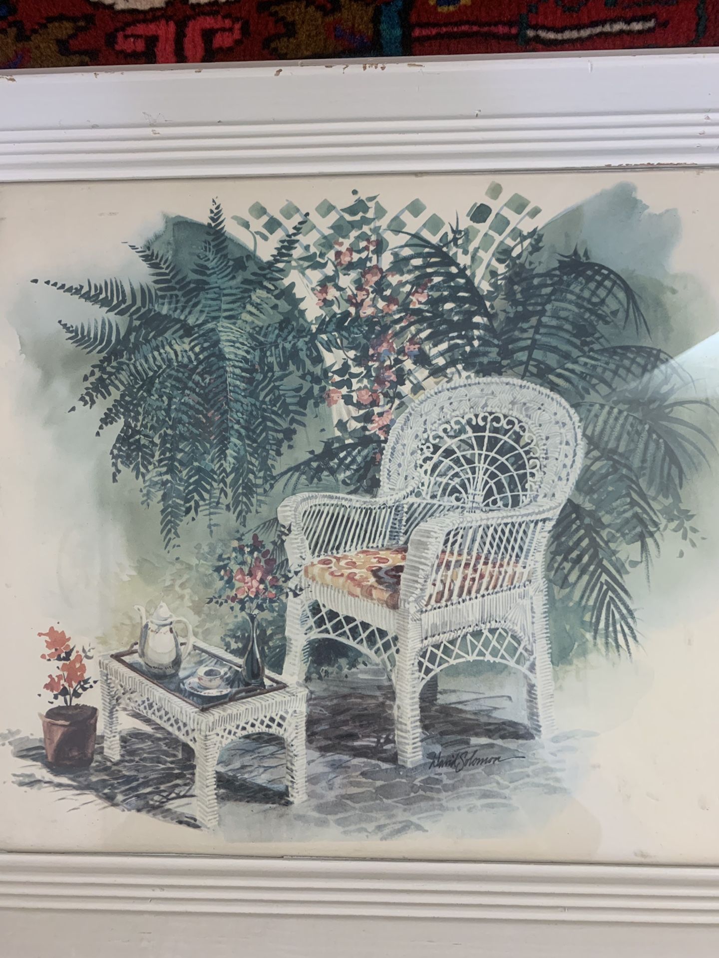 shabby chic framed print with rattan chair