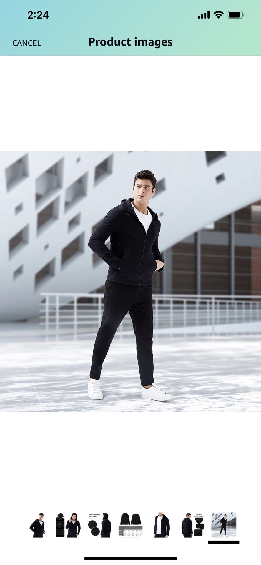 Men's Full-zip Hoodie Long-Sleeve Sweatshirt - Black Light-weight Non-slip buckles Hooded Running Sports Coat Jacket Gym