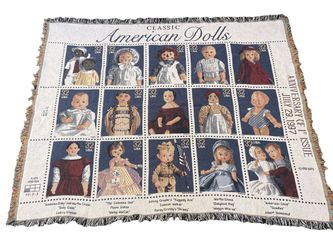 USPS Classic American Dolls Stamps Tapestry Throw Blanket 65"x55" USA 1996 Thumbnail