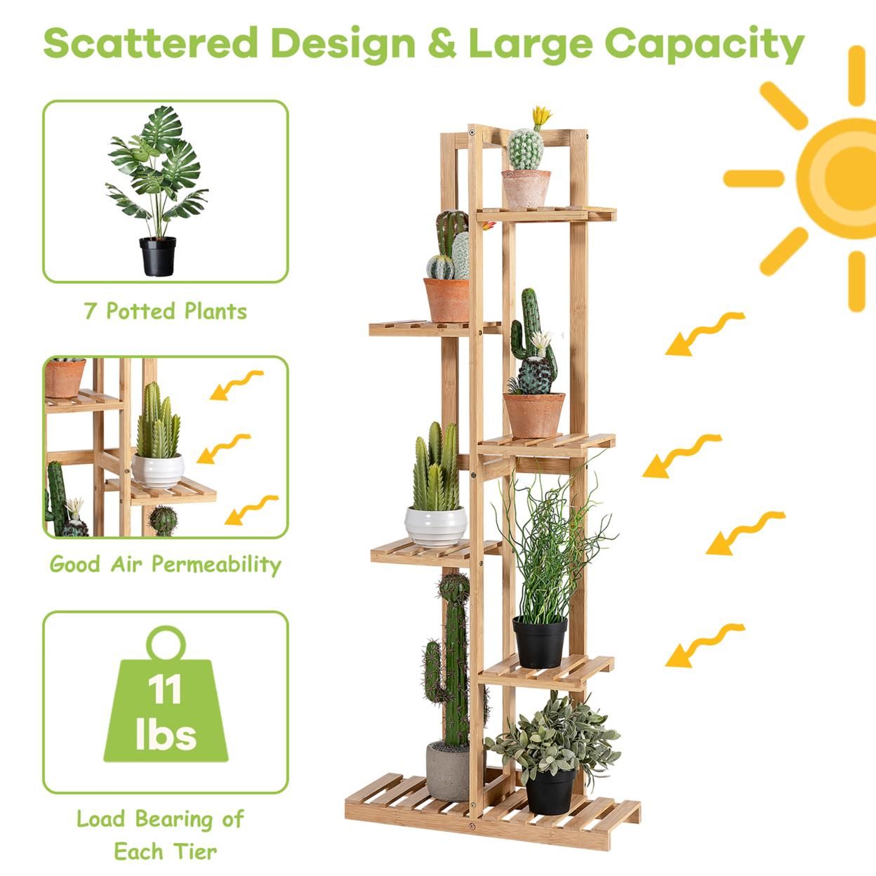 Costway 6 Tier 7 Potted Plant Stand Rack Bamboo Display Shelf for Patio Yard
