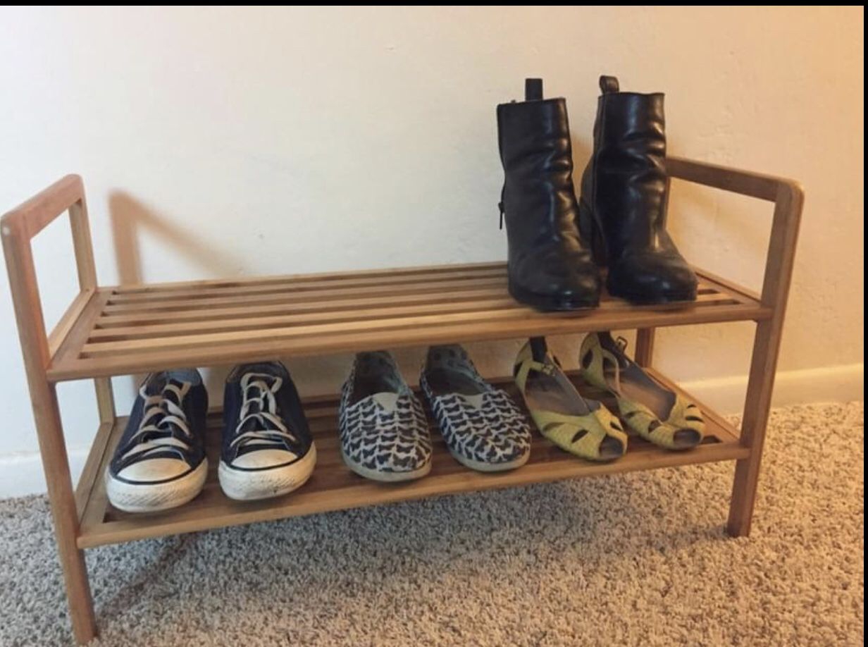 New (In Box) Shoe Rack 2 Tier Natural Bamboo Wooden Organizer Stand Storage Shelf Shoe Shelf