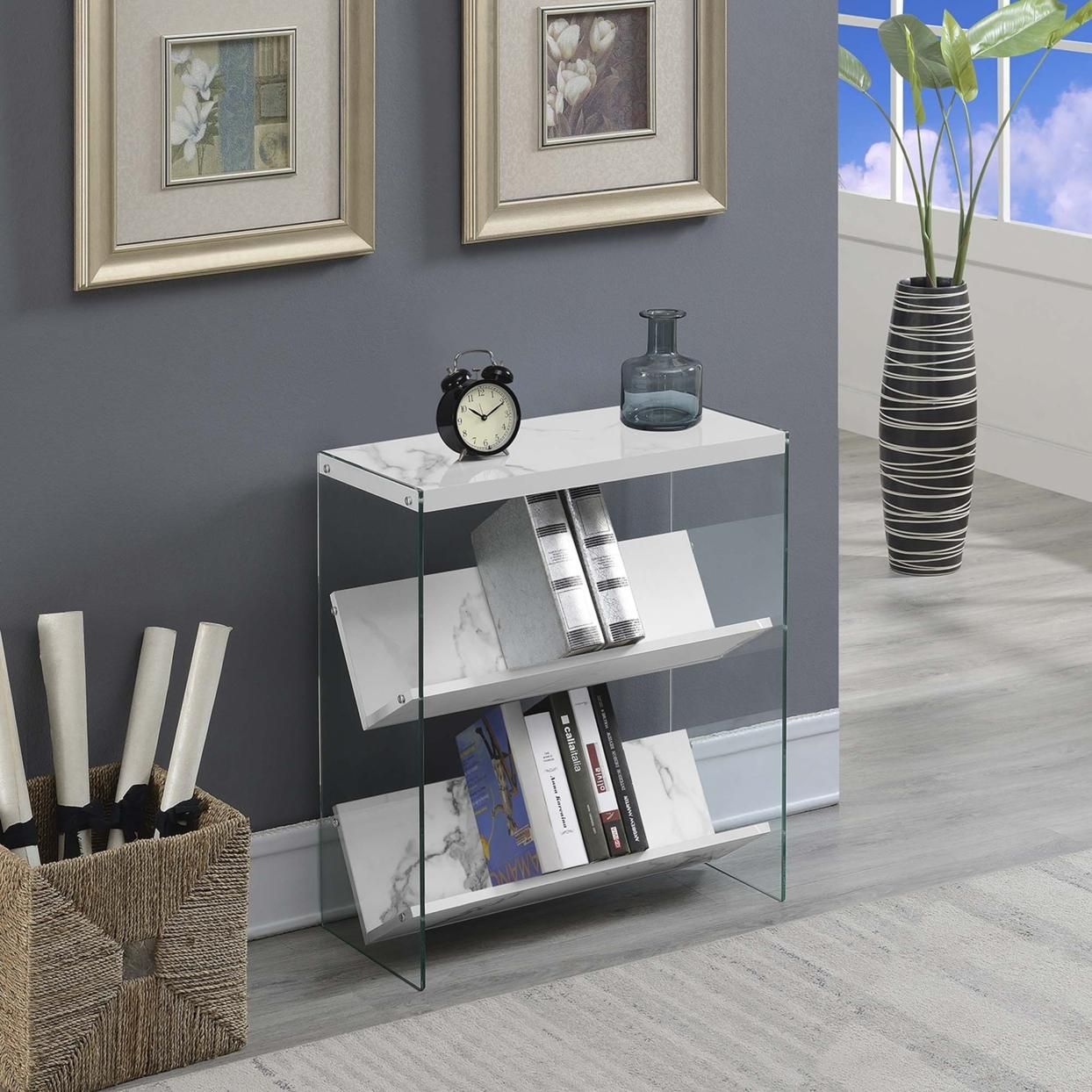 Soho Bookcase, White Faux Marble