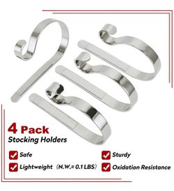 4 Pack Adjustable Stocking Holder Non-Skid Stocking Hangers Lightweight Stocking Hooks for Fireplace Home Decor Thumbnail