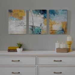 Abstract Wall Art for Living Room Blue Yellow Painting Bathroom decor Wall Art Turquoise Pictures Thumbnail