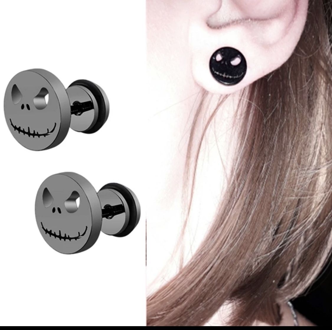 3 Pairs Jack Skellington Nightmare Before Christmas Stud Earrings Black Silver Gold