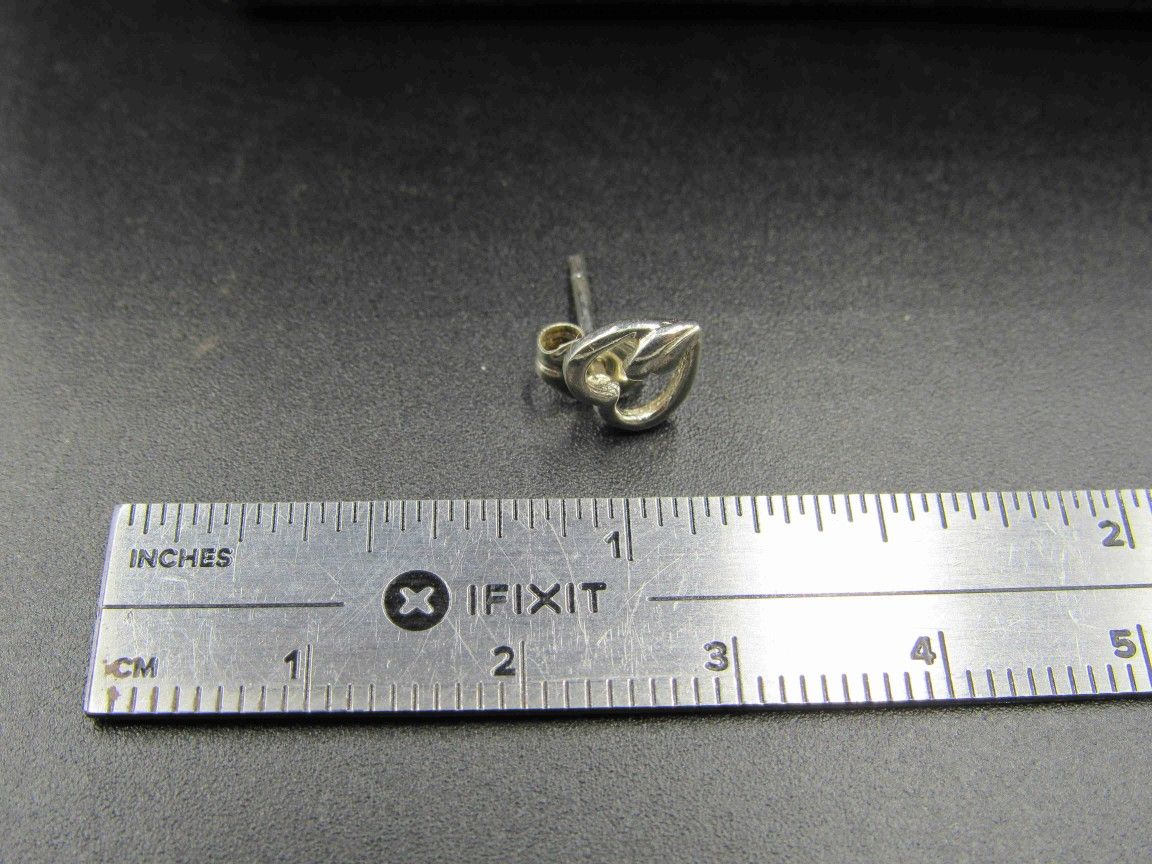 Sterling Silver Tiny Odd Heart Stud Earrings Vintage Wedding Engagement Anniversary Beautiful Everyday Minimalist Cute