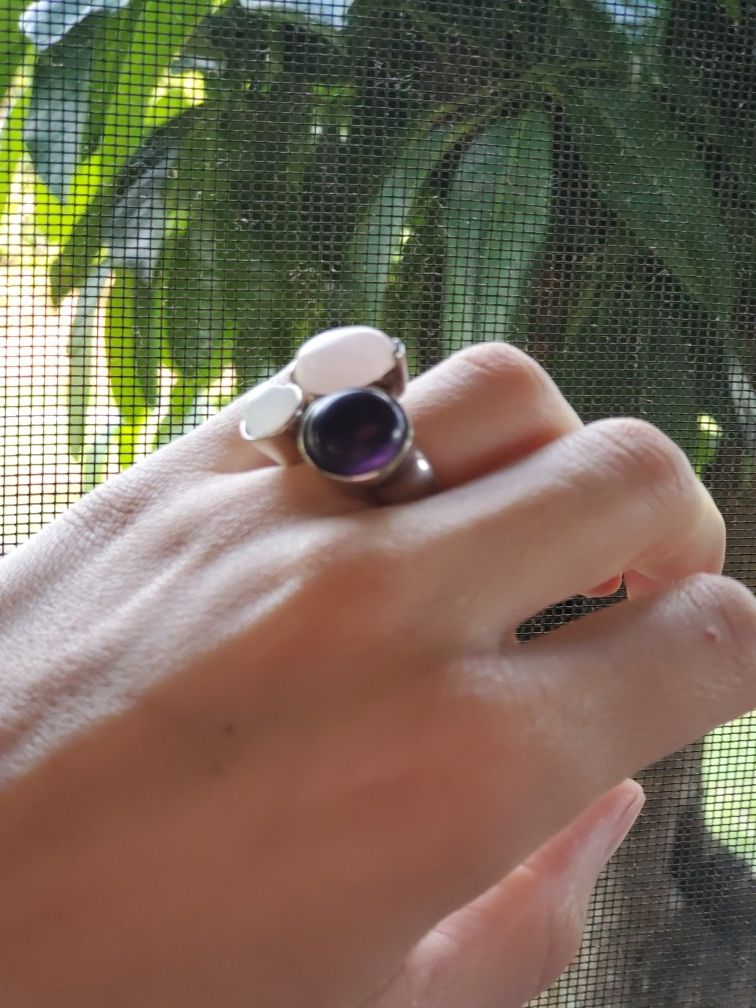 Woman Ring. Natural Stone . Amethyst, Rose Quartz, Moonstone. Silver 925 . 100% Silver 925 and 100% Natural Stone. SIZE : 7. BRAND NEW