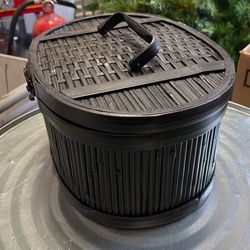 Black Bamboo Wicker Basket With Latch Lid Thumbnail