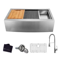 Glacier Bay All-in-One Apron-Front Farmhouse Stainless Steel 33 in. 50/50 Double Bowl Workstation Sink with Faucet and Accessories   - #75107-OS Thumbnail