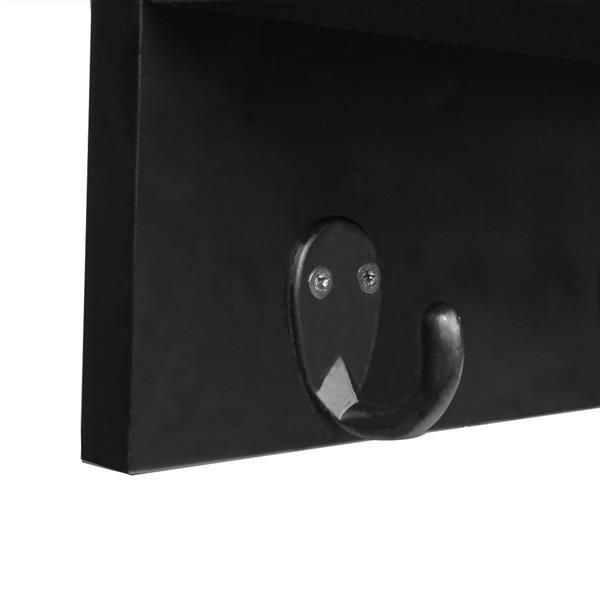 Wall Shelf and Mail Holder with 3 Hooks, 24-Inch by 6-Inch, Black