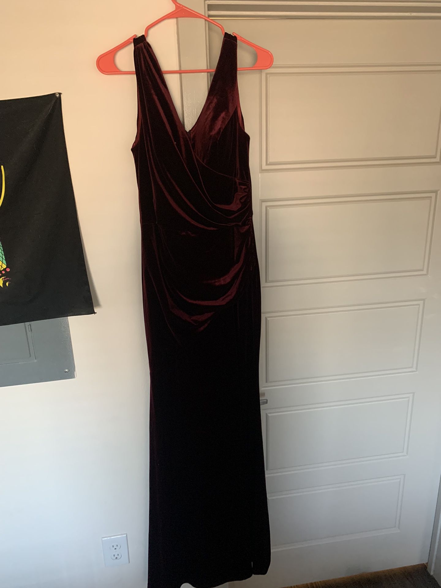 Bridesmaid Dress, Velvet Burgandy, Size 8