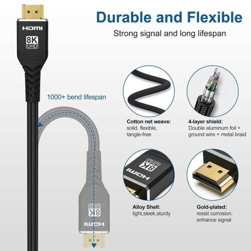 8K HDMI 2.1 Cable 6ft 8K@60Hz 4K@120Hz, 48Gbps Ultra High Speed
