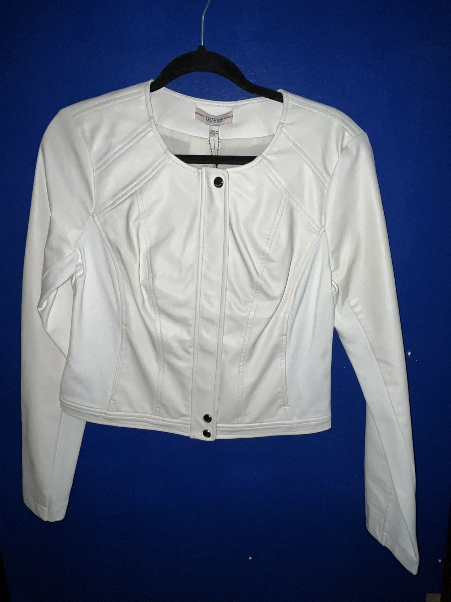 Women’s Guess (off white) Leather Jacket Zip Up Button Up Size Medium BNWT