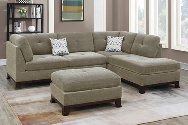 Brand New Camel Color Chenille Sectional Sofa Couch + Ottoman  Thumbnail