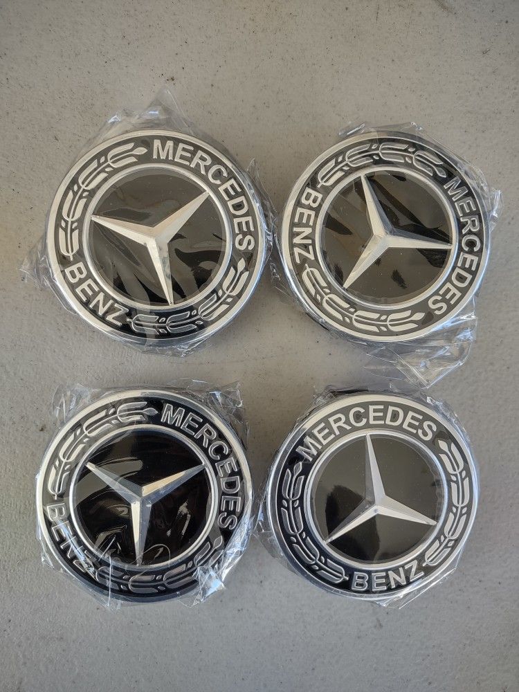 Set of 4 - New -75mm /3 Inch Mercedes Benz Center Caps black Wheel Caps - Mercedes Wheel Caps - Mercedes Benz Center Wheel Caps 🎈FIRM PRICE🎈