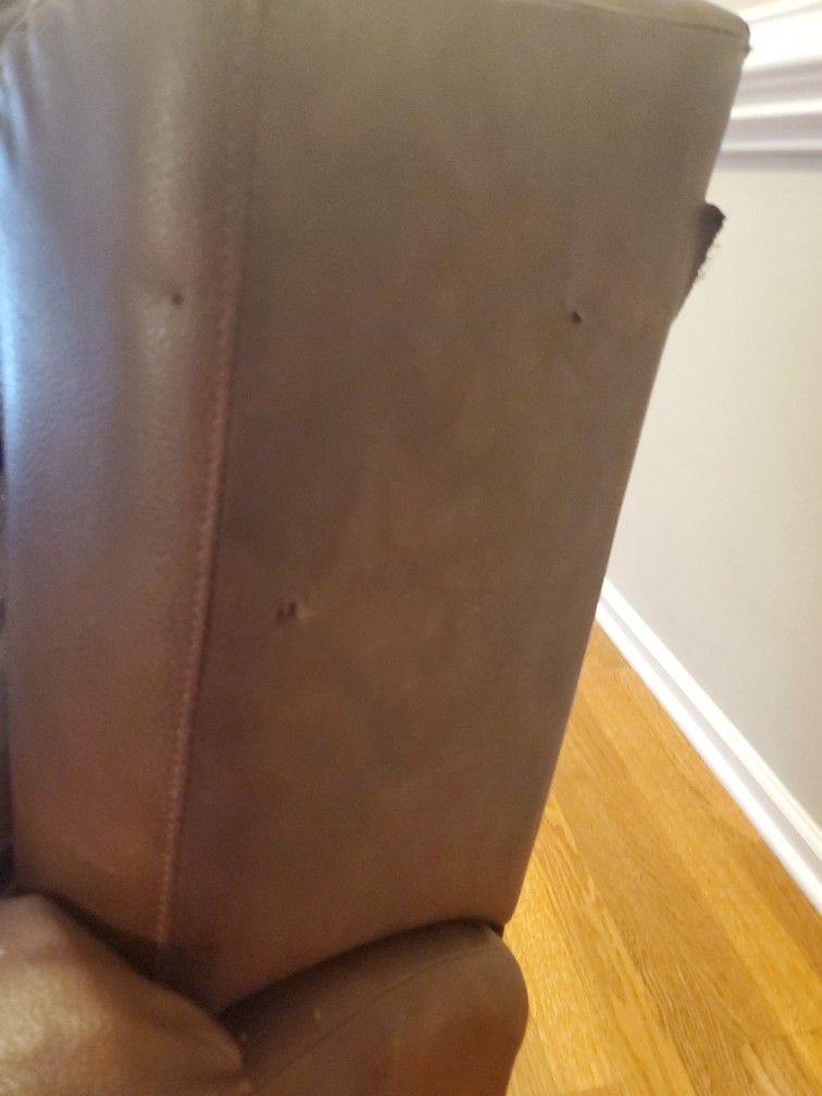 Brown Leather Recliner Loveseat With Wear And Tear, See Pictures