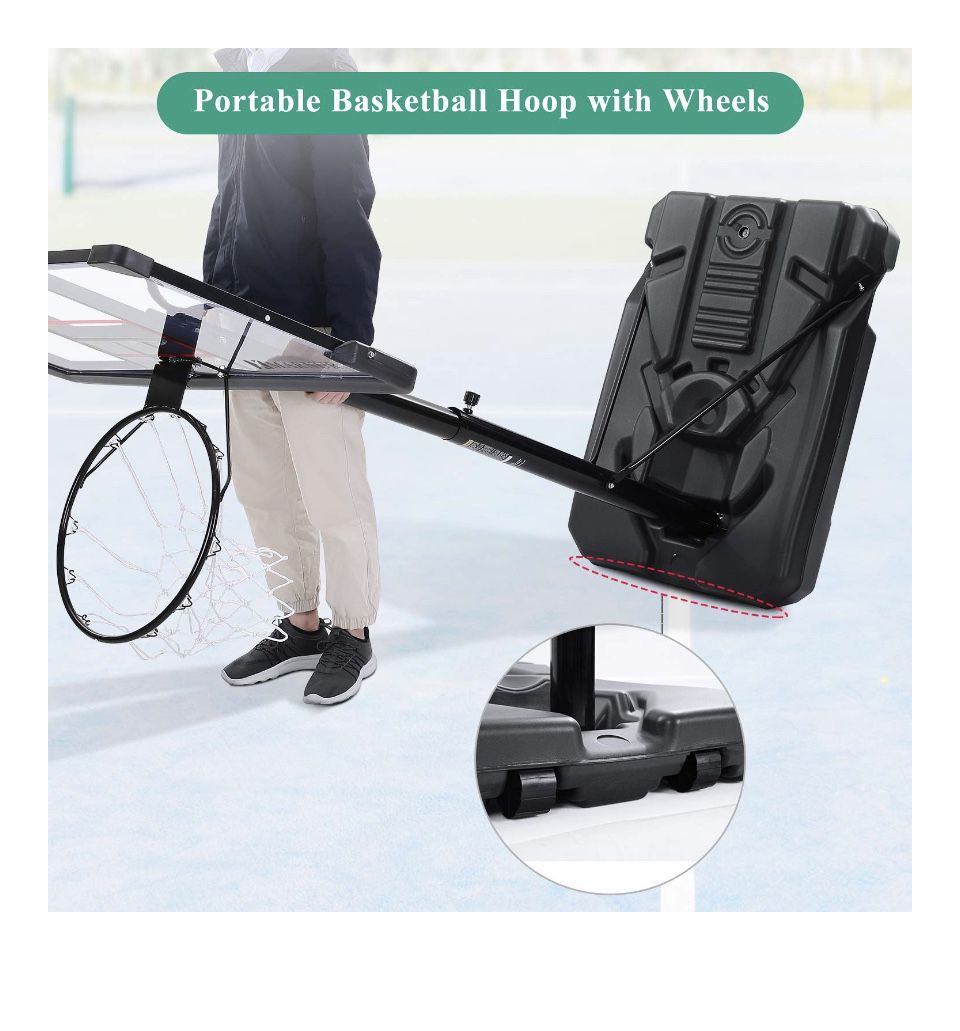 Basketball Hoop Basketball  System  Set With Adjustable Height, 44 Inch Backboard  & Wheels For Family  Indoor  & Outdoor 