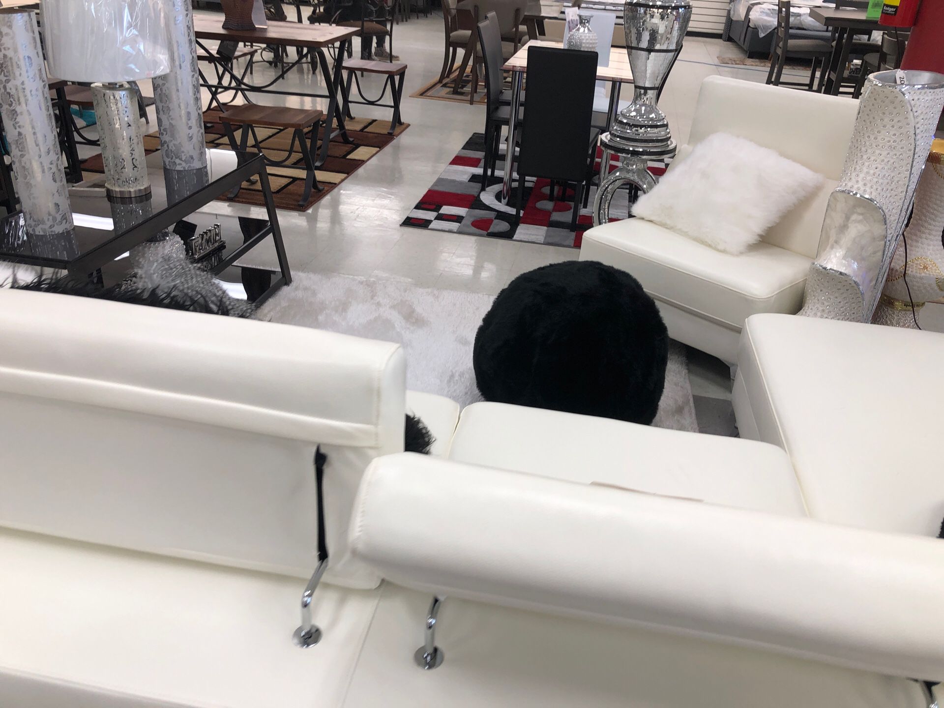 White sectional with adjustable headrest
