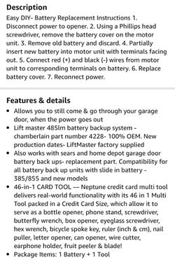 Lift Master Garage Door Battery  Thumbnail