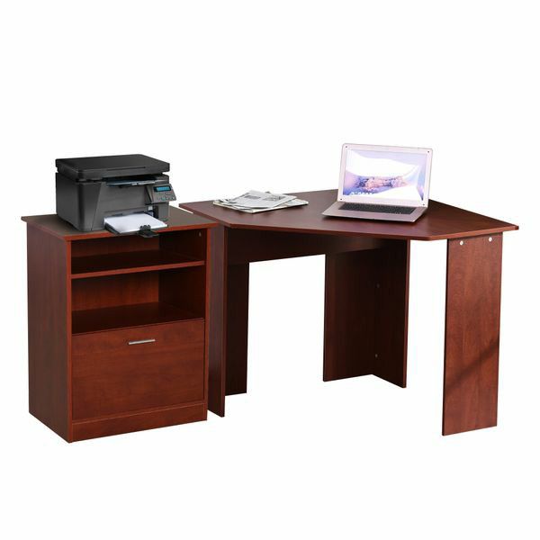 Corner Desk & Storage Cabinet Combo with Large Amounts of Storage, Space-Saving Design, & Large Surface - Cherry