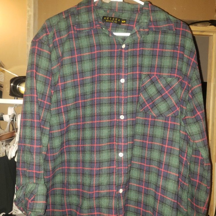 Activa Green/navyBluew/White/Red Plaid Flannel Shirt Size XXLarge