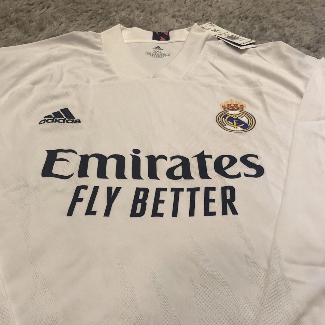 Adidas Real Madrid 2020-2021 Home Long Sleeve Jersey White/Pink Men’s Size 2XL $100