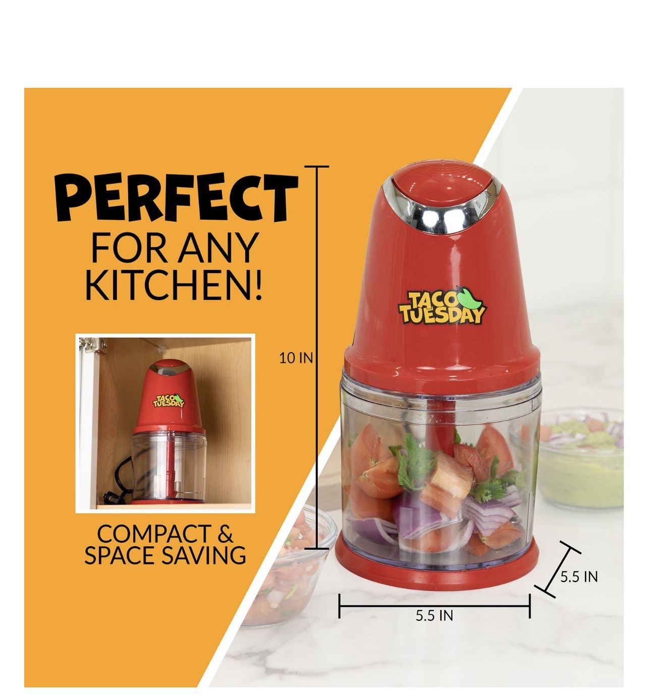 Taco Tuesday TTCHP2RD 2-Cup Capacity 2-Speed Chopper with Stainless Steel Blades