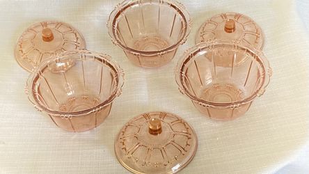 Vintage KIG Indonesia Pink Glass Candy Dish With Lid   Thumbnail