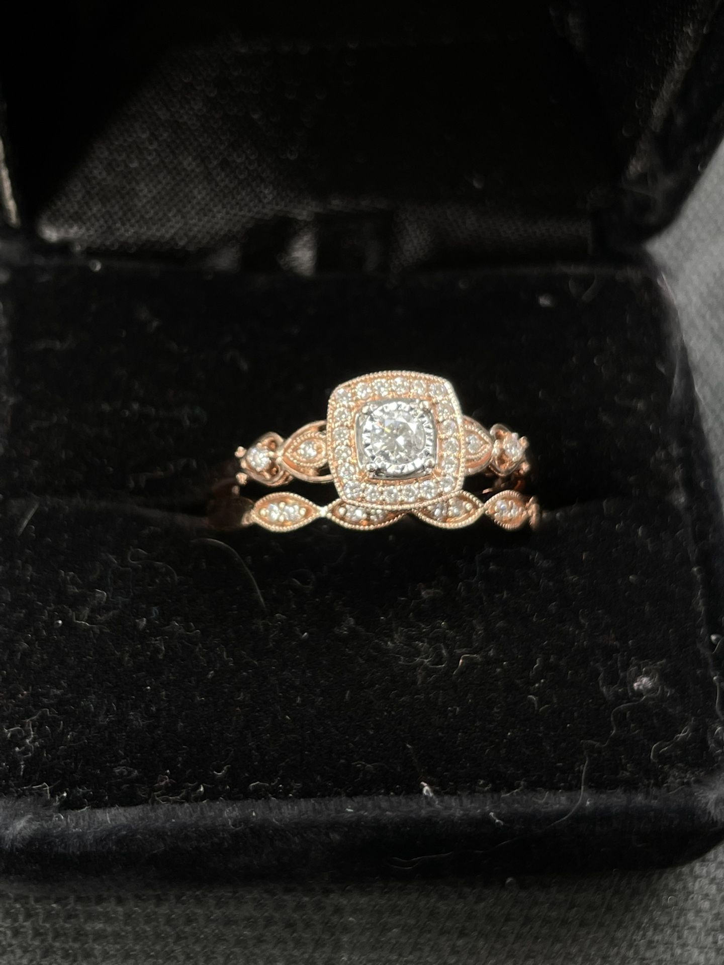 Robbins Brother 14 Karat Rose Gold Wedding Set 1/4 Karat Diamond Center