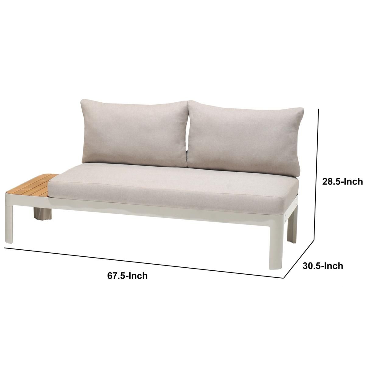 Saltoro Sherpi Outdoor Sofa with Slatted Snack Tray and Removable Cushions, Light Gray