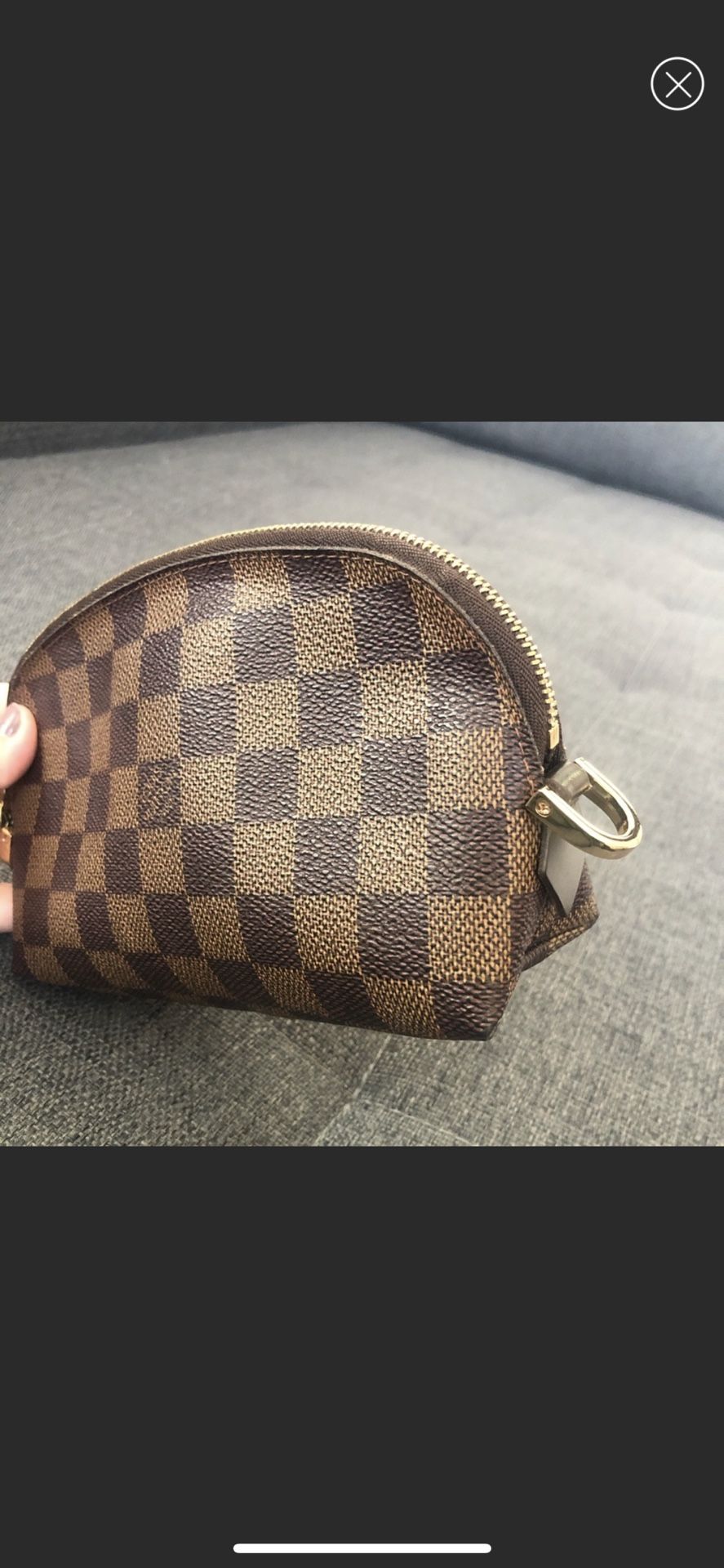 Authentic Louis Vuitton cosmetic bag pochette damier Ebene With Chain