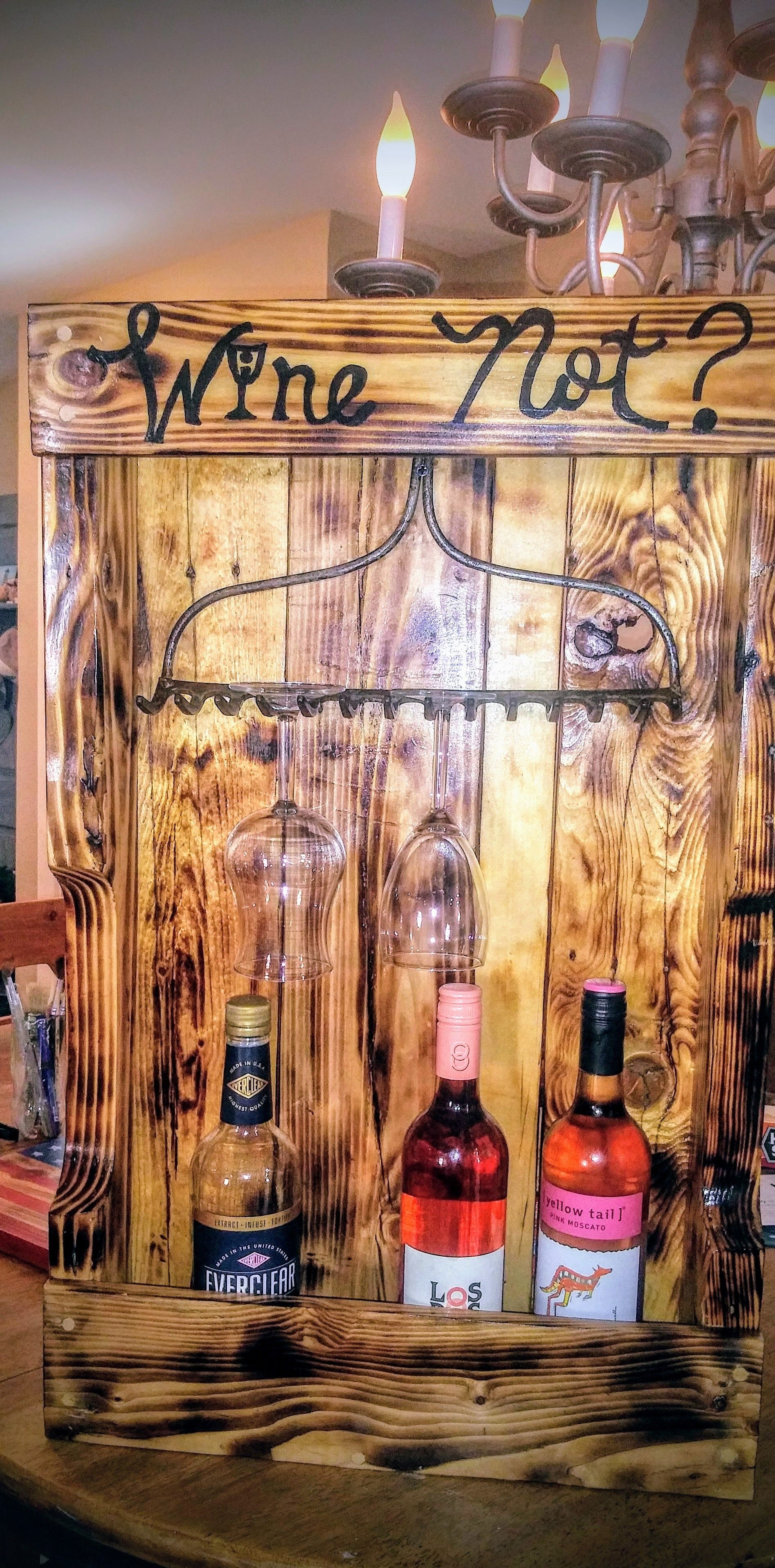Wood wine and glass holder.