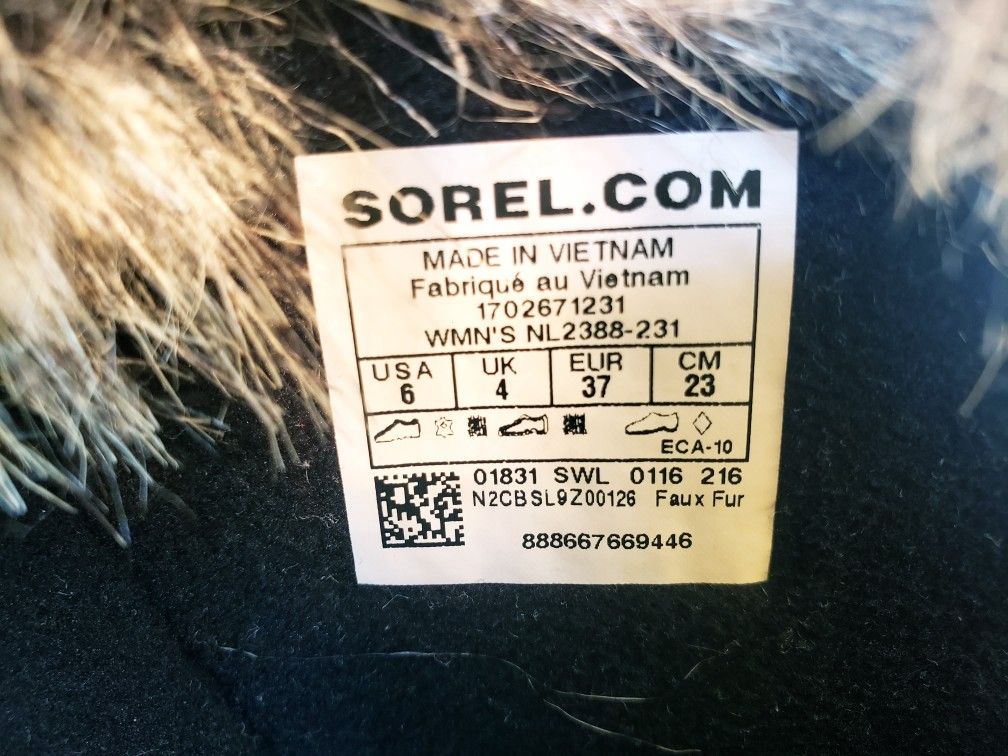 SOREL Waterproof Brown/Black Rubber Snow Boots Faux Fur Lined Womens Size 6
