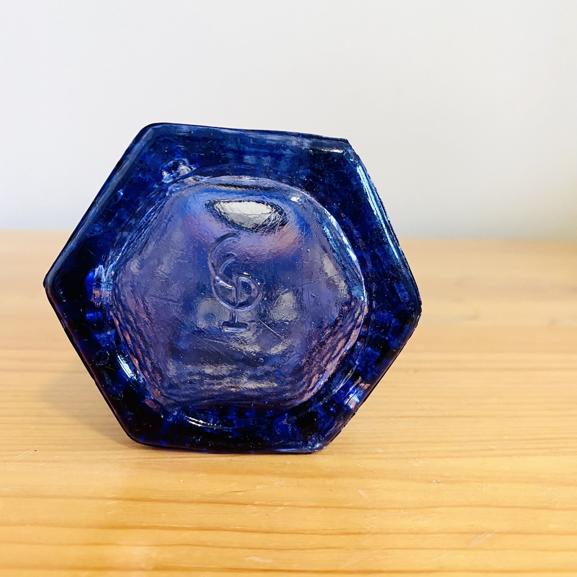 Cobalt Blue Glass Bottle Diamond Point Vintage Antique