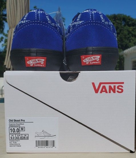NEW + RECEIPT | Supreme x Vans Old Skool Pro "Blue Grid Logo" Size 10