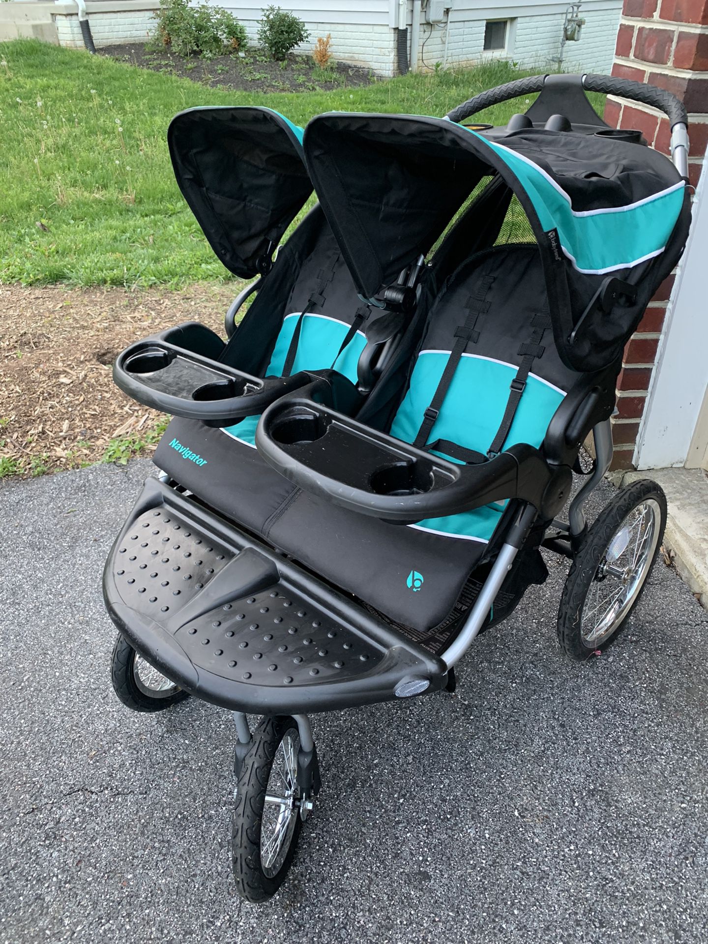 Used Baby Double Stroller With  1 Car Seat And Base 